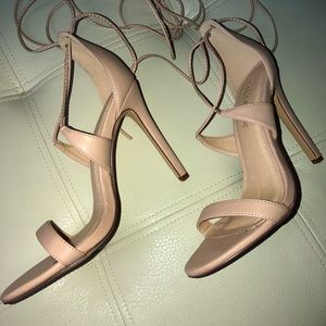 Nude Ankle String Strap Heel Sandals